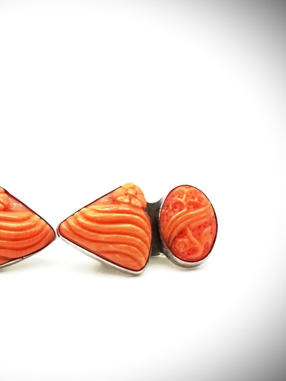 AMY KAHN RUSSEL Sterling Silver and Carved Coral Clip Earrings - Picture 6 of 7